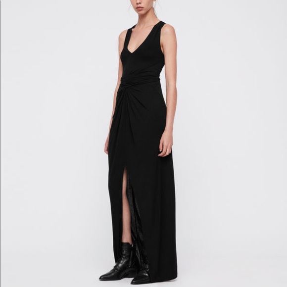 NWT All Saints Black Elke Tie-waist Maxi Dress - Picture 2 of 9